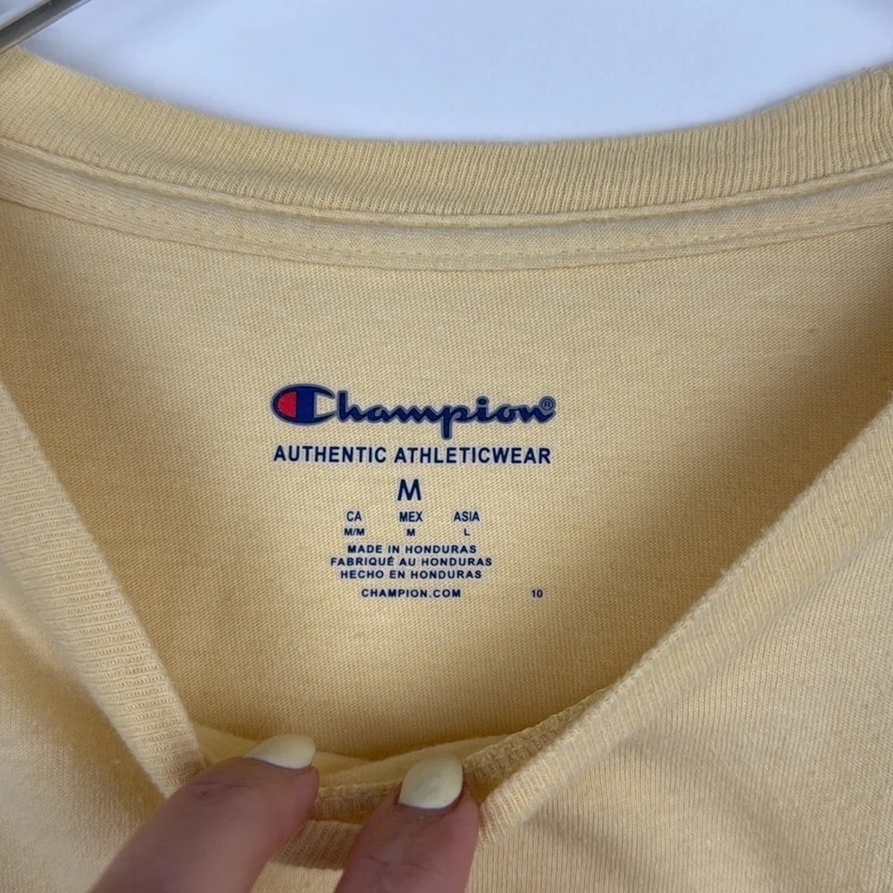Champion Logo Short Sleeve Crewneck Athletic Knit Tee T Shirt in Yellow Size M - Picture 6 of 9